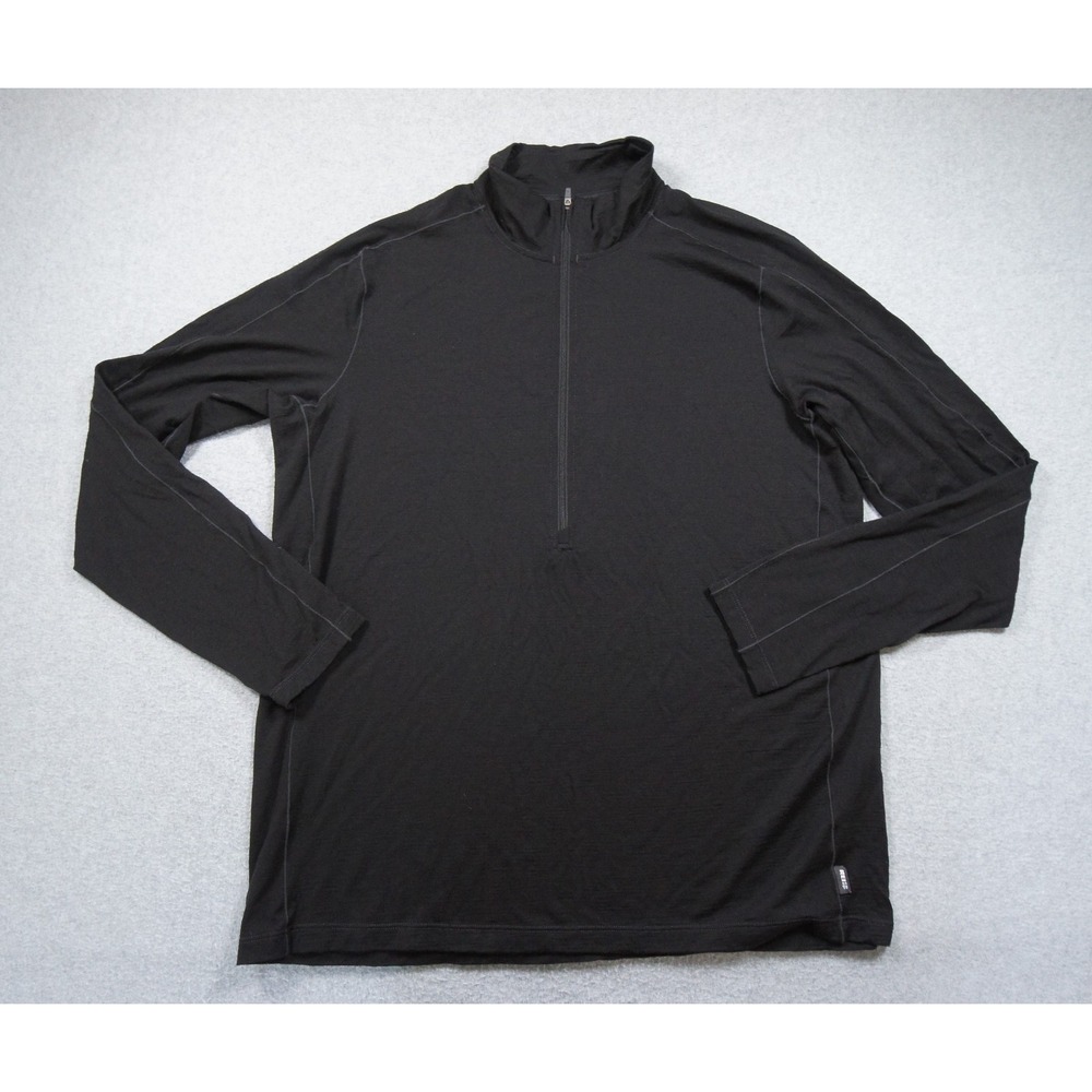 REI Shirt Mens Large Black Quarter Zip Merino Wool Long Sleeve Base Layer Adult